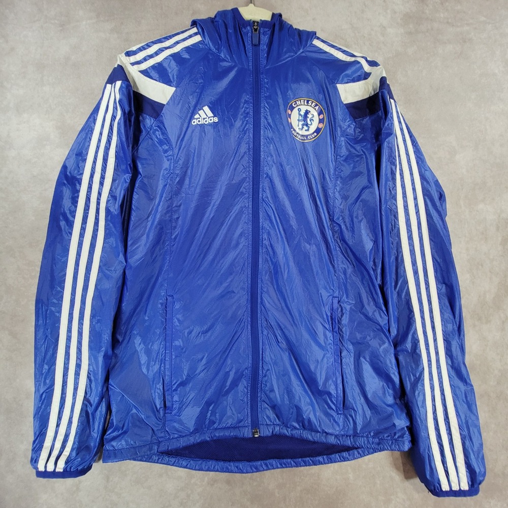 Adidas Chelsea FC Windbreaker Jacket Blue Hooded Soccer Full Zip F85571 Womens S